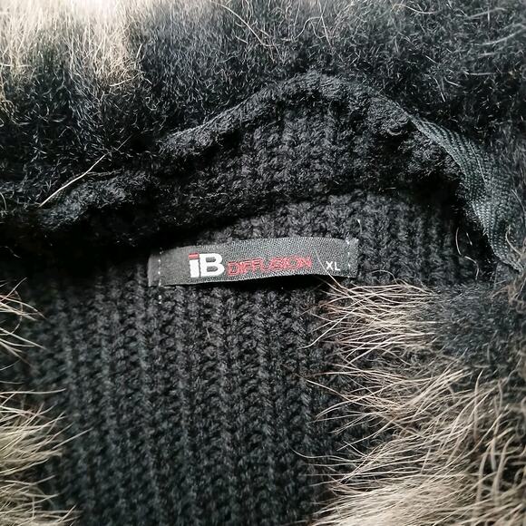 IB Diffusion XL Black Knit Cardigan Sweater Faux Fur Fringe Stevie Nicks Y2K - Picture 2 of 8